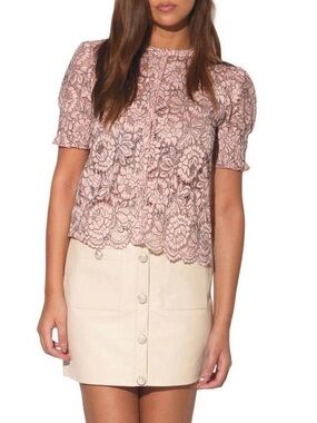 Walter Baker Pink Lace Puff-Sleeve Top